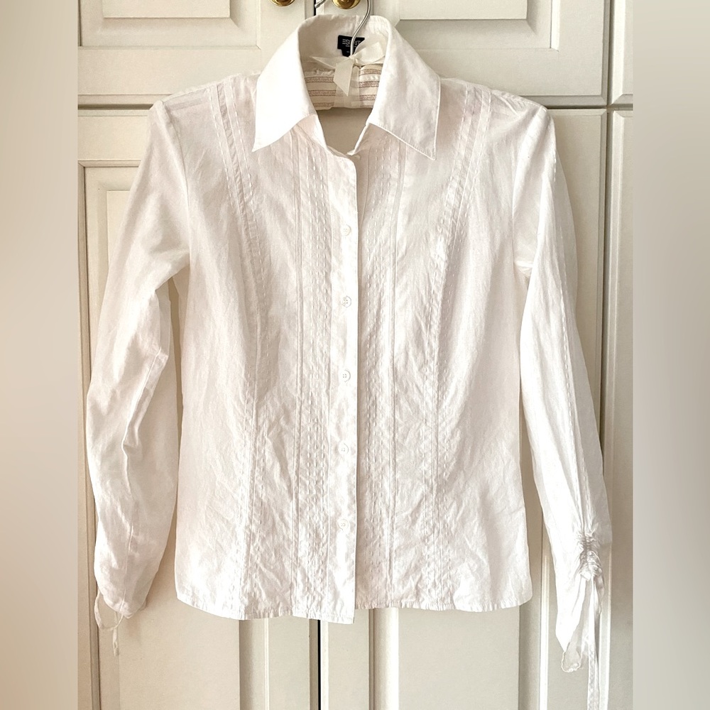 Esprit white cotton blouse hand-stitch Threads pulling sleeves Women's XS